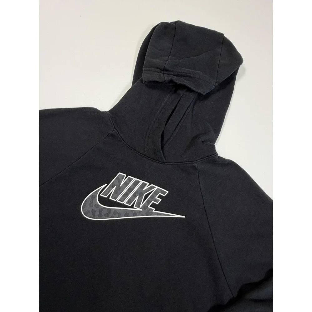 Nike Club Fleece Hoodie Sweatshirt Mens S Pullover Black Leopard Print